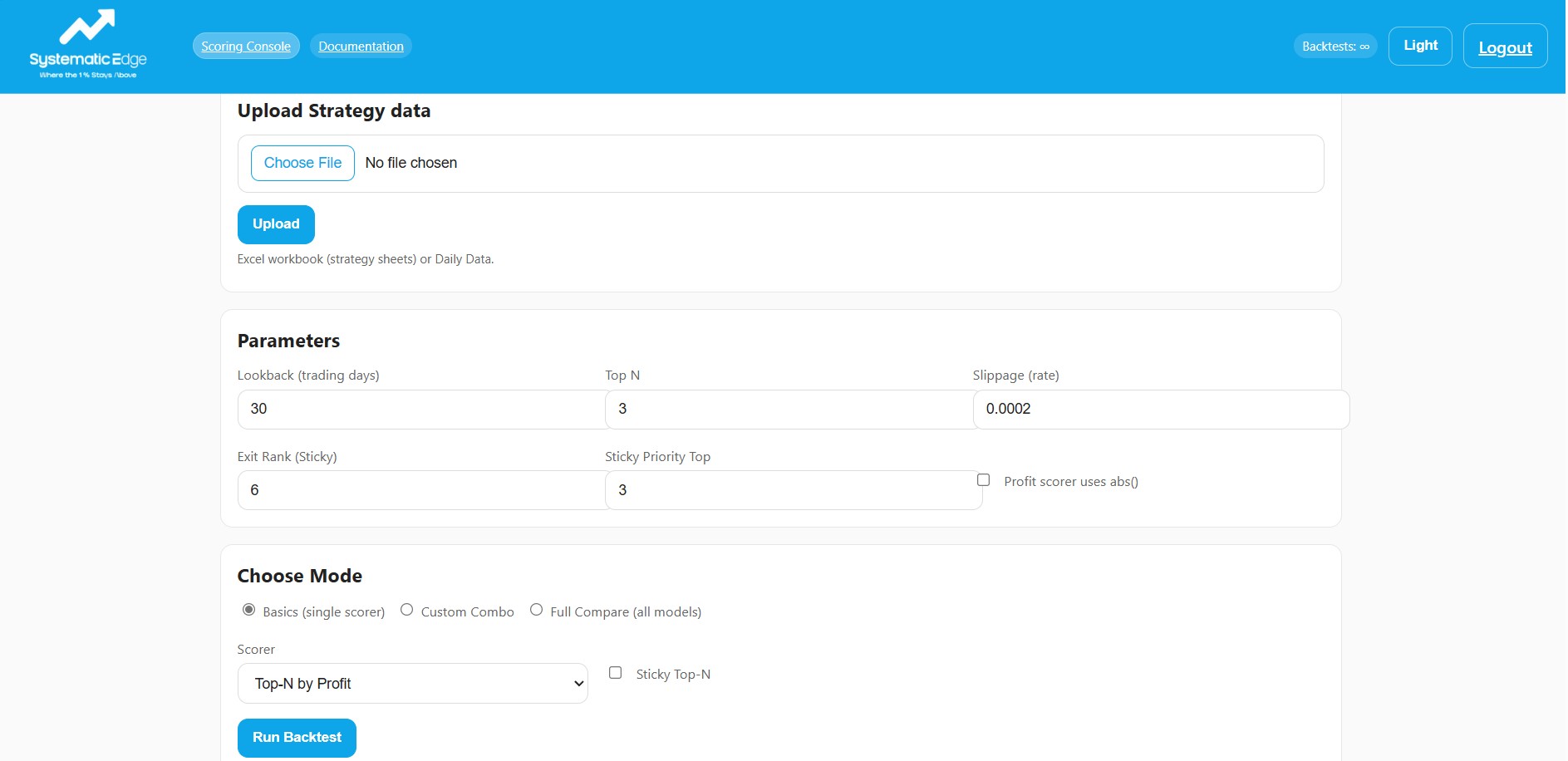 Scoring Console portal with parameters and models